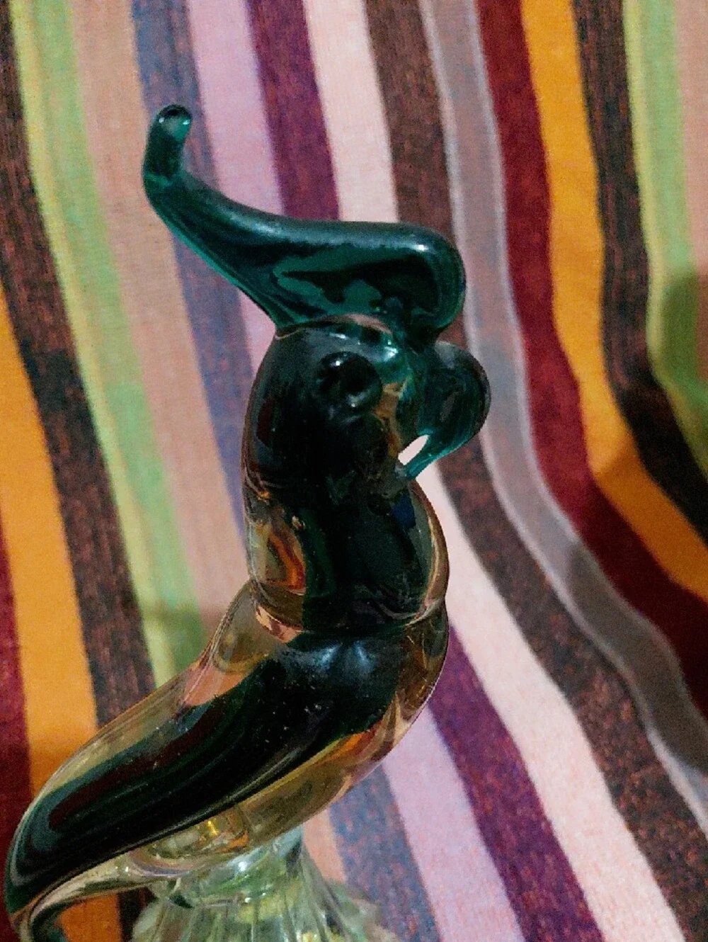 Glass Parrot Figurine - Green Decorative Bird